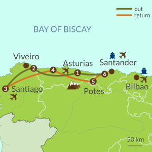 Detailed map of NC7 Camino del Norte out-and-back