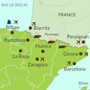 Map of Pyrenees tours region