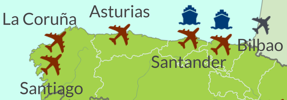 Map of How to get to North Spain 