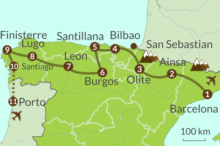 Map of bespoke coast to coast itinerary