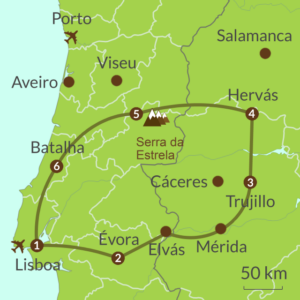 Map of cross-border Spain Portugal Itinerary